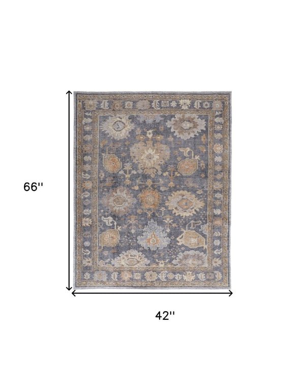 HomeRoots 4' Hand-Knotted Oriental Area Rug in Worn Blue-Gray and Tan – Durable, Stain-Resistant Beauty 4' X 6' 567827