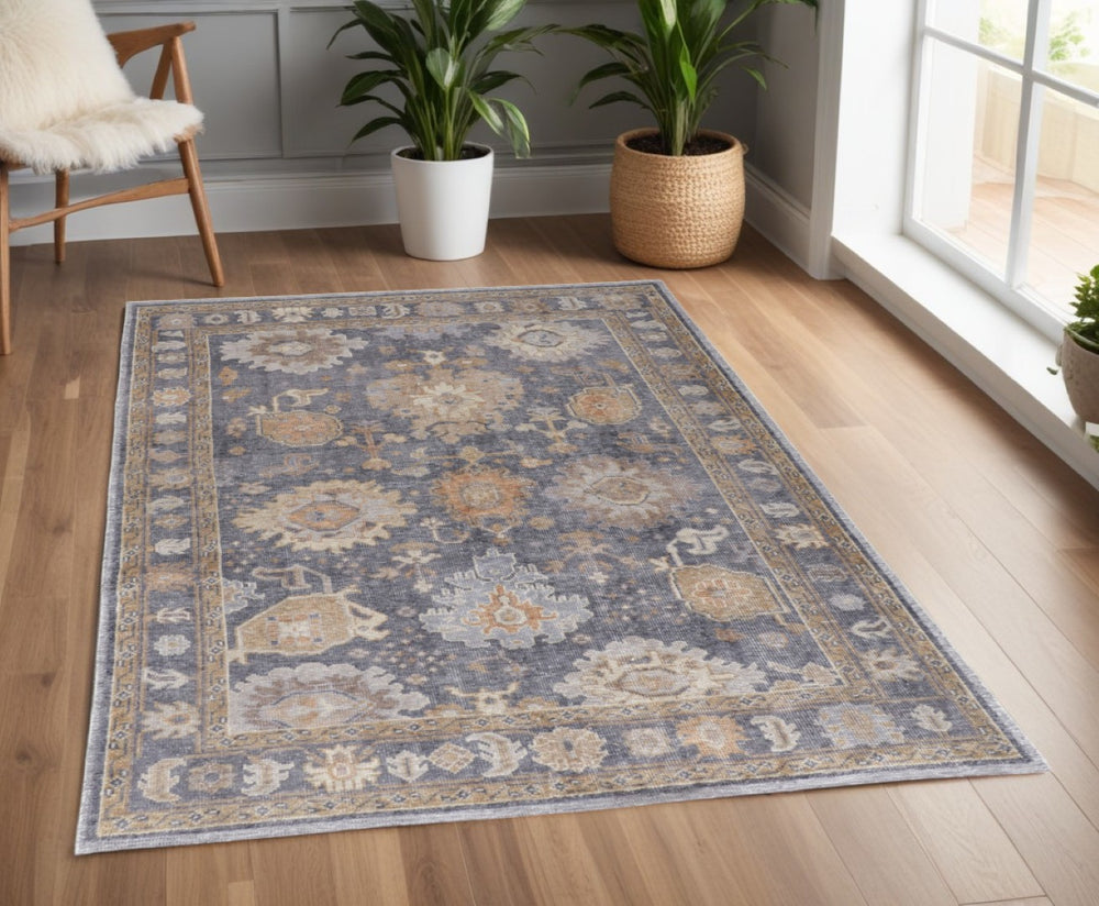 HomeRoots 4' Hand-Knotted Oriental Area Rug in Worn Blue-Gray and Tan – Durable, Stain-Resistant Beauty 4' X 6' 567827