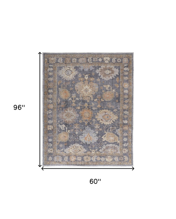 HomeRoots 4' Hand-Knotted Oriental Area Rug in Worn Blue-Gray and Tan – Durable, Stain-Resistant Beauty 5' X 8' 567828