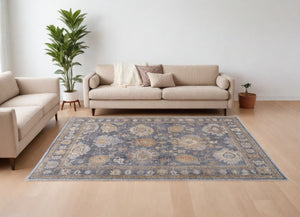 HomeRoots 4' Hand-Knotted Oriental Area Rug in Worn Blue-Gray and Tan – Durable, Stain-Resistant Beauty 8' X 10' 567829