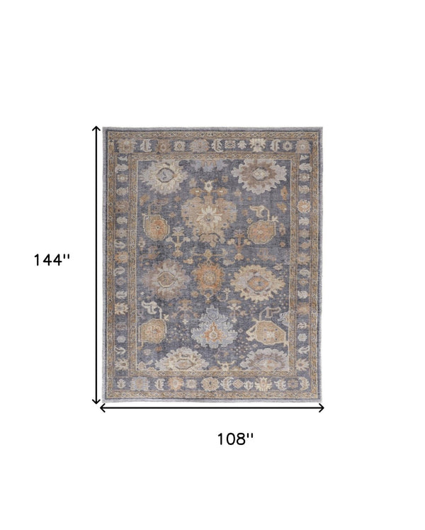 HomeRoots 4' Hand-Knotted Oriental Area Rug in Worn Blue-Gray and Tan – Durable, Stain-Resistant Beauty 9' X 12' 567830