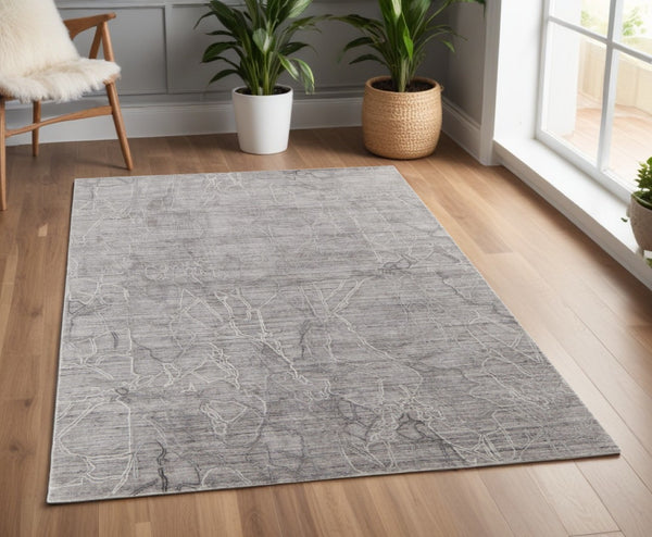 HomeRoots 4' Gray and Ivory Abstract Handwoven Area Rug - Elegant, Soft Wool-Blend for Timeless Home Decor 4' X 6' 567833
