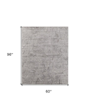 HomeRoots 4' Gray and Ivory Abstract Handwoven Area Rug - Elegant, Soft Wool-Blend for Timeless Home Decor 5' X 8' 567834