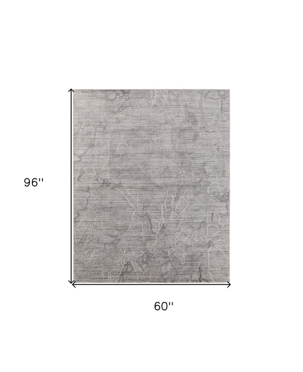 HomeRoots 4' Gray and Ivory Abstract Handwoven Area Rug - Elegant, Soft Wool-Blend for Timeless Home Decor 5' X 8' 567834
