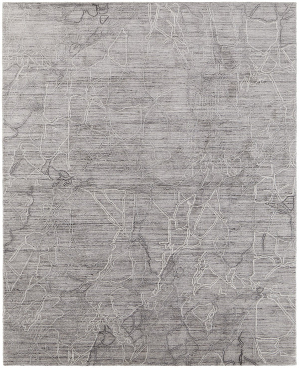 HomeRoots 4' Gray and Ivory Abstract Handwoven Area Rug - Elegant, Soft Wool-Blend for Timeless Home Decor 5' X 8' 567834