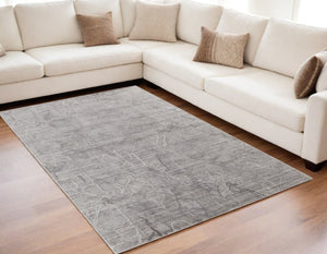 HomeRoots 4' Gray and Ivory Abstract Handwoven Area Rug - Elegant, Soft Wool-Blend for Timeless Home Decor 5' X 8' 567834