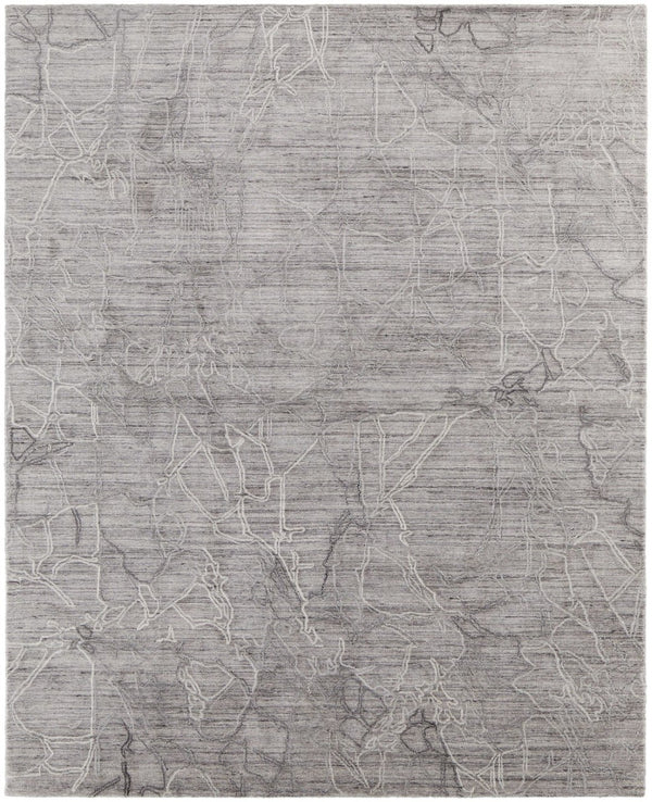 HomeRoots 4' Gray and Ivory Abstract Handwoven Area Rug - Elegant, Soft Wool-Blend for Timeless Home Decor 5' X 8' 567834