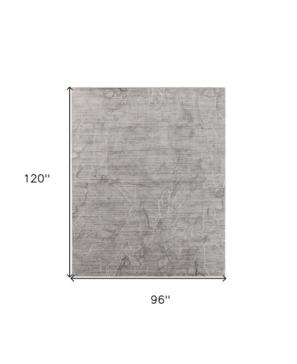 HomeRoots 4' Gray and Ivory Abstract Handwoven Area Rug - Elegant, Soft Wool-Blend for Timeless Home Decor 8' X 10' 567835