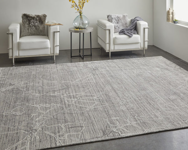 HomeRoots 4' Gray and Ivory Abstract Handwoven Area Rug - Elegant, Soft Wool-Blend for Timeless Home Decor 8' X 10' 567835
