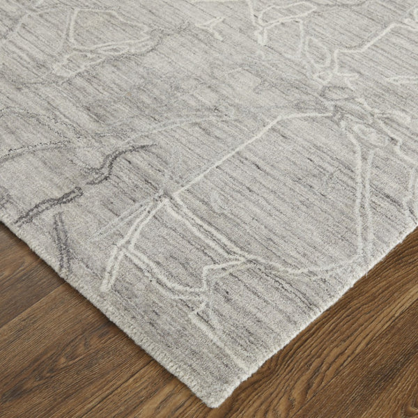 HomeRoots 4' Gray and Ivory Abstract Handwoven Area Rug - Elegant, Soft Wool-Blend for Timeless Home Decor 9' X 12' 567836