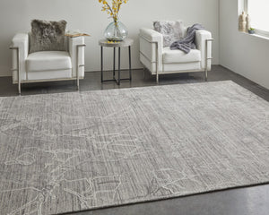 HomeRoots 4' Gray and Ivory Abstract Handwoven Area Rug - Elegant, Soft Wool-Blend for Timeless Home Decor 9' X 12' 567836