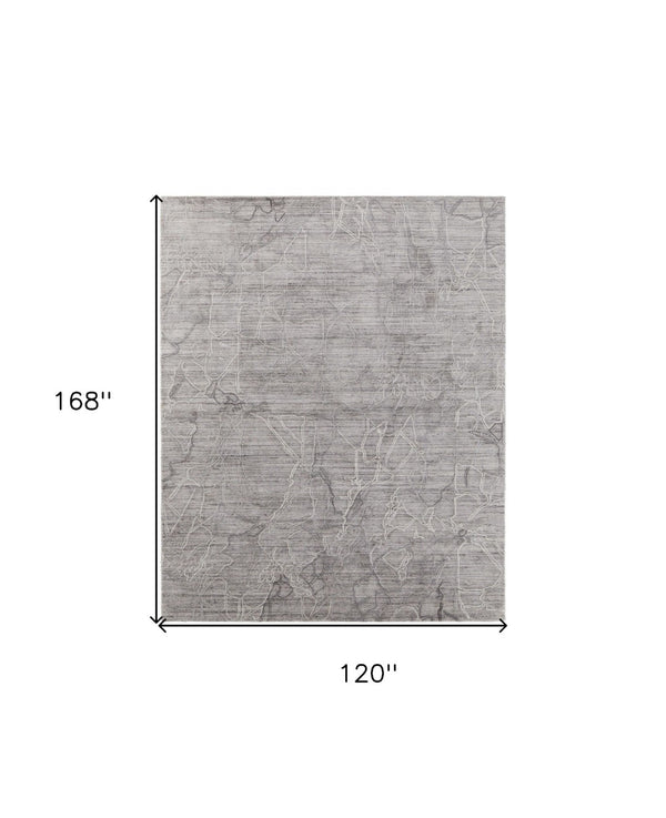 HomeRoots 4' Gray and Ivory Abstract Handwoven Area Rug - Elegant, Soft Wool-Blend for Timeless Home Decor 10' X 14' 567837