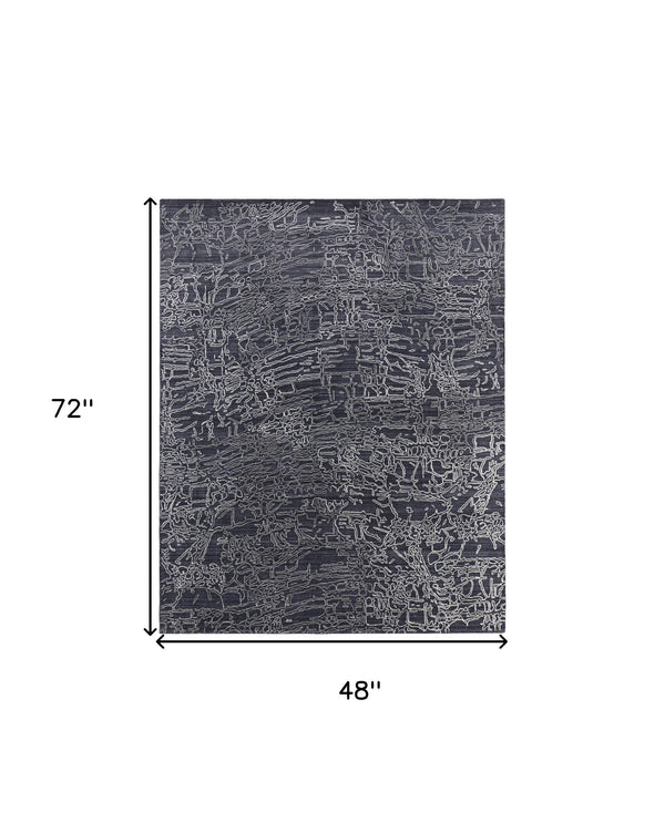 Homeroots 4' X 6' Black Gray And Ivory Abstract Hand Woven Area Rug Black Wool Blend 567839