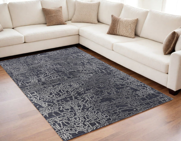 Homeroots 5' X 8' Black Gray And Ivory Abstract Hand Woven Area Rug Black Wool Blend 567840