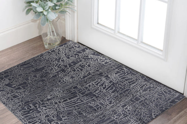 Homeroots 2' X 3' Black Gray And Ivory Abstract Hand Woven Area Rug Black Wool Blend 567844