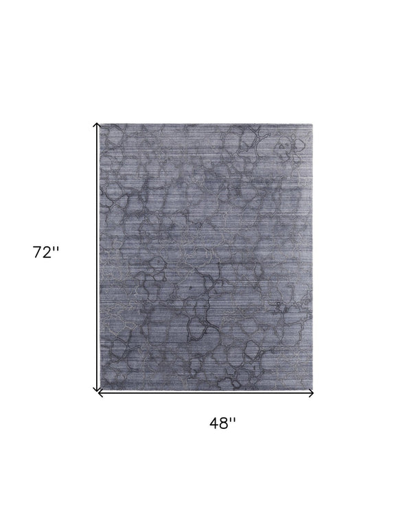 HomeRoots 4' Gray and Blue Abstract Hand-Woven Area Rug – Artisan Crafted, Soft Wool-Blend, Modern Design 4' X 6' 567845