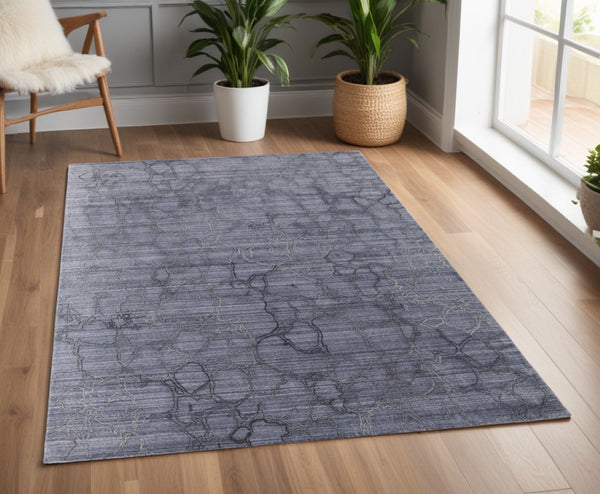 HomeRoots 4' Gray and Blue Abstract Hand-Woven Area Rug – Artisan Crafted, Soft Wool-Blend, Modern Design 4' X 6' 567845