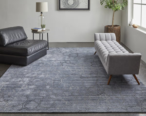 HomeRoots 4' Gray and Blue Abstract Hand-Woven Area Rug – Artisan Crafted, Soft Wool-Blend, Modern Design 4' X 6' 567845