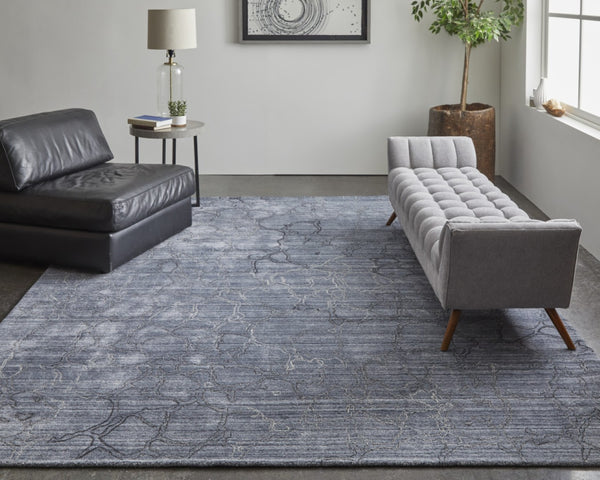 HomeRoots 4' Gray and Blue Abstract Hand-Woven Area Rug – Artisan Crafted, Soft Wool-Blend, Modern Design 4' X 6' 567845