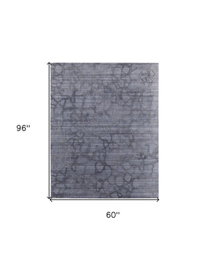 HomeRoots 4' Gray and Blue Abstract Hand-Woven Area Rug – Artisan Crafted, Soft Wool-Blend, Modern Design 5' X 8' 567846