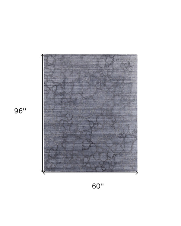 HomeRoots 4' Gray and Blue Abstract Hand-Woven Area Rug – Artisan Crafted, Soft Wool-Blend, Modern Design 5' X 8' 567846