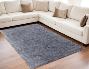 HomeRoots 4' Gray and Blue Abstract Hand-Woven Area Rug – Artisan Crafted, Soft Wool-Blend, Modern Design 5' X 8' 567846