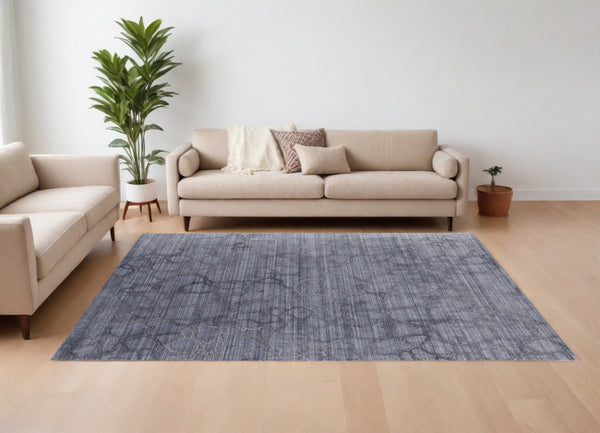HomeRoots 4' Gray and Blue Abstract Hand-Woven Area Rug – Artisan Crafted, Soft Wool-Blend, Modern Design 8' X 10' 567847