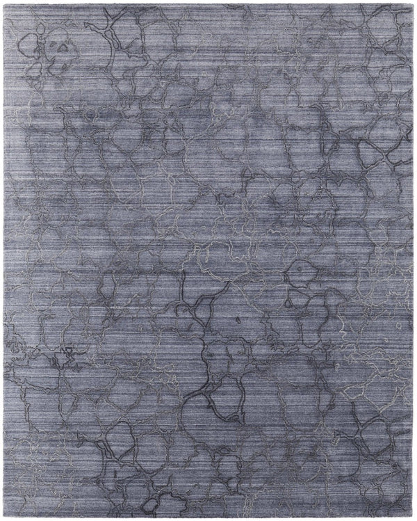 HomeRoots 4' Gray and Blue Abstract Hand-Woven Area Rug – Artisan Crafted, Soft Wool-Blend, Modern Design 8' X 10' 567847