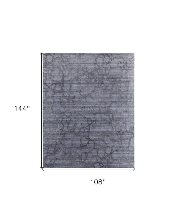 HomeRoots 4' Gray and Blue Abstract Hand-Woven Area Rug – Artisan Crafted, Soft Wool-Blend, Modern Design 9' X 12' 567848