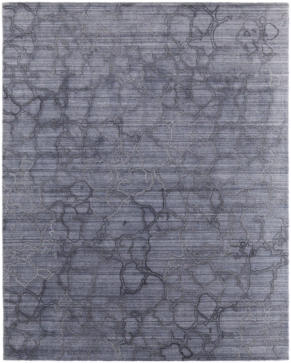 HomeRoots 4' Gray and Blue Abstract Hand-Woven Area Rug – Artisan Crafted, Soft Wool-Blend, Modern Design 9' X 12' 567848