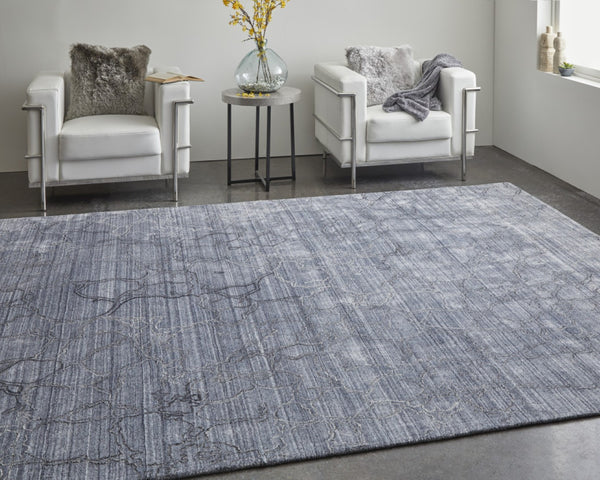 HomeRoots 4' Gray and Blue Abstract Hand-Woven Area Rug – Artisan Crafted, Soft Wool-Blend, Modern Design 10' X 14' 567849
