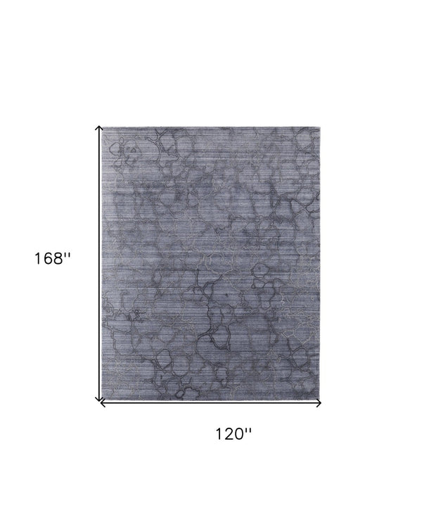 HomeRoots 4' Gray and Blue Abstract Hand-Woven Area Rug – Artisan Crafted, Soft Wool-Blend, Modern Design 10' X 14' 567849