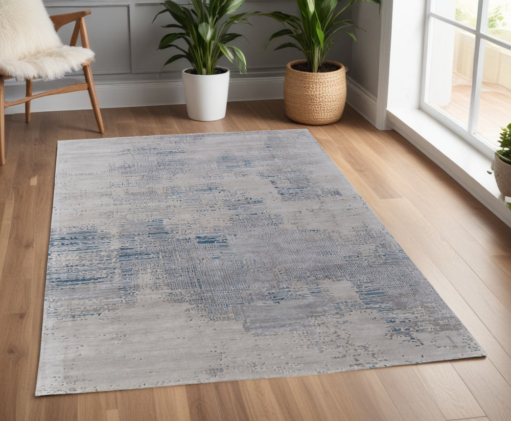 Homeroots 4' X 6' Gray Taupe And Blue Abstract Hand Tufted Area Rug Gray Wool Blend 567863