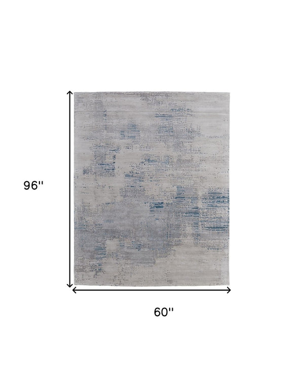 HomeRoots 4' Hand-Tufted Abstract Area Rug in Gray Taupe and Blue for Modern Spaces - Cozy & Durable Design 5' X 8' 567864