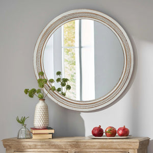English Elm Vintage Round Wood Wall Mirror Beaded Ornate Frame Farmhouse Cottage Decor Accent W2295P414109