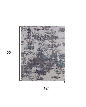 HomeRoots 4' Transform Your Space with a Soft Wool-Blend Abstract Area Rug in Ivory, Brown, and Blue Tones 4' X 6' 567873
