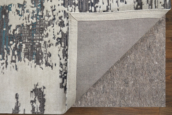 HomeRoots 4' Transform Your Space with a Soft Wool-Blend Abstract Area Rug in Ivory, Brown, and Blue Tones 4' X 6' 567873