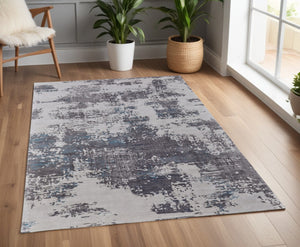 HomeRoots 4' Transform Your Space with a Soft Wool-Blend Abstract Area Rug in Ivory, Brown, and Blue Tones 4' X 6' 567873