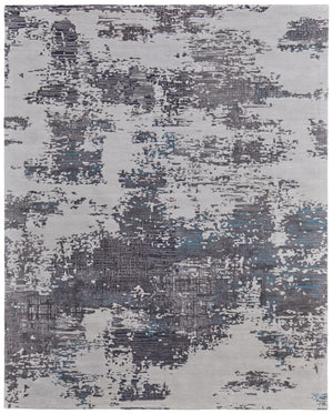HomeRoots 4' Transform Your Space with a Soft Wool-Blend Abstract Area Rug in Ivory, Brown, and Blue Tones 5' X 8' 567874
