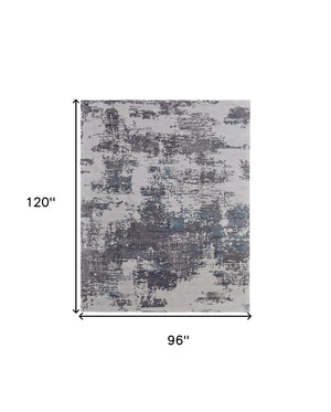 HomeRoots 4' Transform Your Space with a Soft Wool-Blend Abstract Area Rug in Ivory, Brown, and Blue Tones 8' X 10' 567875