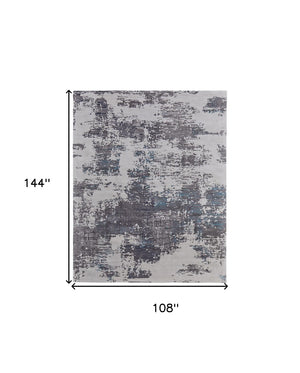 HomeRoots 4' Transform Your Space with a Soft Wool-Blend Abstract Area Rug in Ivory, Brown, and Blue Tones 9' X 12' 567876
