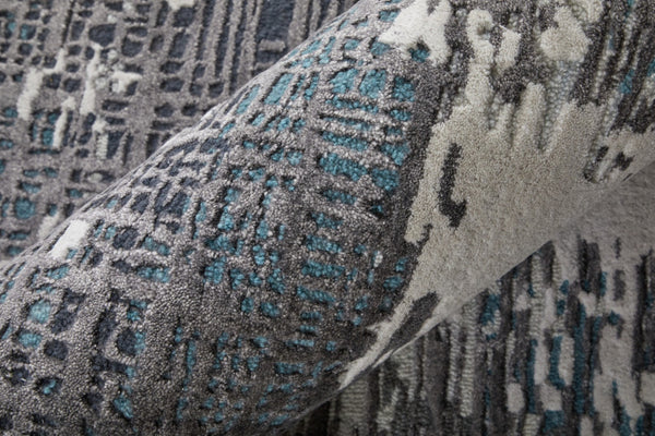 HomeRoots 4' Transform Your Space with a Soft Wool-Blend Abstract Area Rug in Ivory, Brown, and Blue Tones 9' X 12' 567876