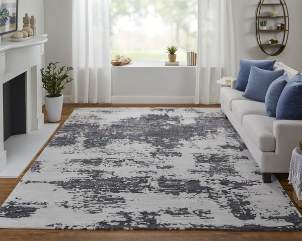 HomeRoots 4' Transform Your Space with a Soft Wool-Blend Abstract Area Rug in Ivory, Brown, and Blue Tones 9' X 12' 567876