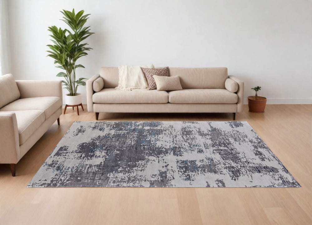 HomeRoots 4' Transform Your Space with a Soft Wool-Blend Abstract Area Rug in Ivory, Brown, and Blue Tones 10' X 14' 567877