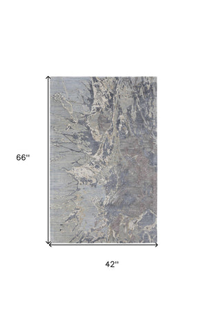 HomeRoots 4' Ivory Taupe Green Abstract Hand-Tufted Area Rug - Soft Wool-Blend for Modern Home Decor Elegance 4' X 6' 567879