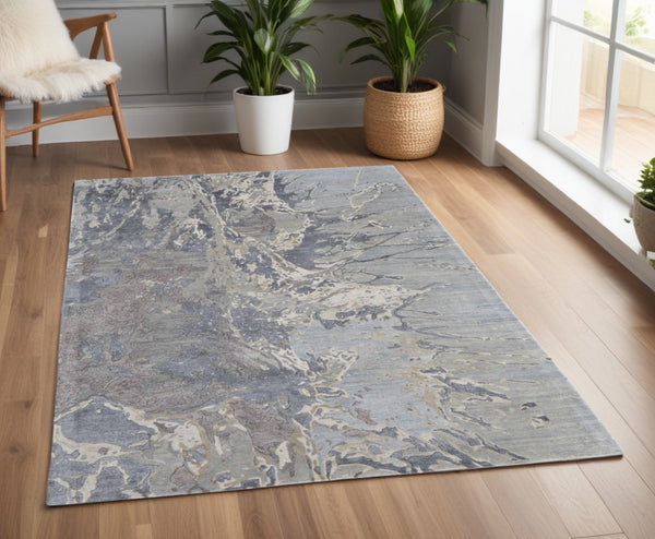 HomeRoots 4' Ivory Taupe Green Abstract Hand-Tufted Area Rug - Soft Wool-Blend for Modern Home Decor Elegance 4' X 6' 567879
