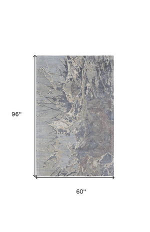 HomeRoots 4' Ivory Taupe Green Abstract Hand-Tufted Area Rug - Soft Wool-Blend for Modern Home Decor Elegance 5' X 8' 567880