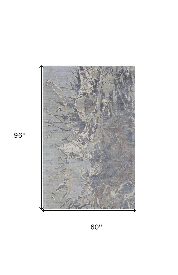 HomeRoots 4' Ivory Taupe Green Abstract Hand-Tufted Area Rug - Soft Wool-Blend for Modern Home Decor Elegance 5' X 8' 567880