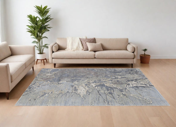 HomeRoots 4' Ivory Taupe Green Abstract Hand-Tufted Area Rug - Soft Wool-Blend for Modern Home Decor Elegance 8' X 10' 567881
