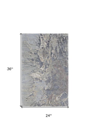 HomeRoots 2' Elegant Hand-Tufted Abstract Area Rug in Worn-Faded Ivory Taupe and Green for Modern Spaces 2' X 3' 567882